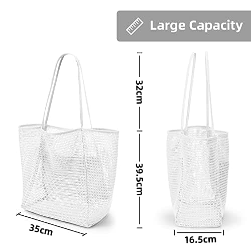 KALIDI Mesh Tote Bag,23L Beach Bag Extra Large Tote Bags for Women with Zip Pocket Shoulder Bag Summer Beach Bags Reusable Shopping Bag for Picnic Holiday Travel Grocery — view 4