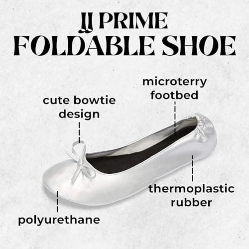 JJ PRIME - After Party Shoes with Foldable Bag Foldable Ballet Pumps Roll up Foldable Pumps (5/6 UK, Silver) — view 4