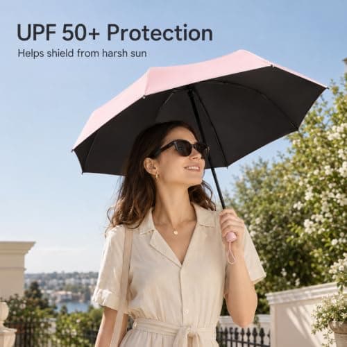 WHJYCC Mini Travel Umbrella, UPF 50+, 6-Rib, Pink, with Zip Case — view 6