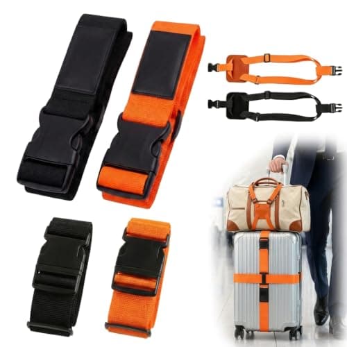 4Pcs Travel Luggage Straps - 2Pcs Cross Luggage Straps + 2Pcs Bag Straps