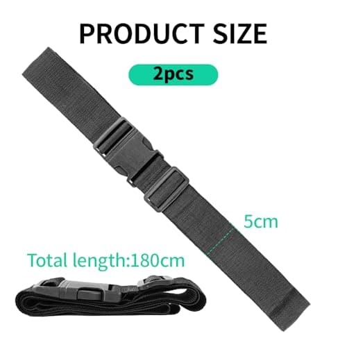 [2 Packs] Luggage Straps, for Suitcases, Adjustable 180cm x 5cm with Quick Release Buckle, Heavy Duty Black Luggage Straps for Travel, Strong Nylon Luggage Safety Straps for Luggage, Handbags — view 2