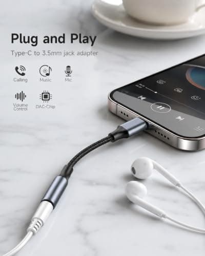 Headphone Jack to USB C Adapter 2 Pack, Braided Aux to USB C Wire with Hi-Fi DAC, Lossless Audio, Plug and Play, for iPhone 17/16/15, Samsung S25/S24, iPad, MacBook, for Office/Travel/Gaming — view 5