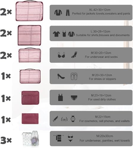 12 PCS Large Packing Cubes for Suitcases Various Sizes Suitcase Organiser Bags Lightweight Waterproof Luggage Organiser Bags (12, Burgundy) — view 5