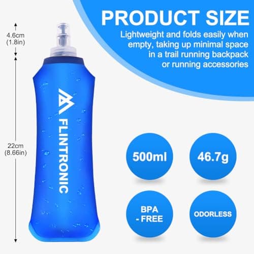 flintronic 2 Pcs Soft Flask, 500 ml/17oz TPU Foldable Running Water Bottle, Handheld Drinking Flask with Wrist Strap and Carabiner Clips, BPA-Free, BPA-Free, for Running, Cycling, Hiking, Marathon — view 2