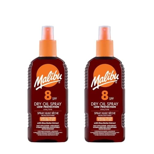 Malibbu Dry Oil Spray Spf 8 - Pack of 2 x 200ml - This Vitamin Enriched Dry Oil Provides Low Protection From The Sun And Is Very Easy To Apply