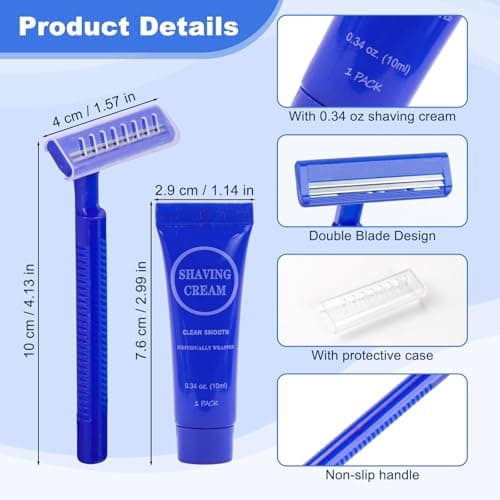 30Pack Travel Razor with Shaving Cream, 0.34oz Smooth Shaving Cream for Men, Disposable Double Blade Razor Suitable for Travel, Business, Guests, Hotels, Charity (Blue) — view 2