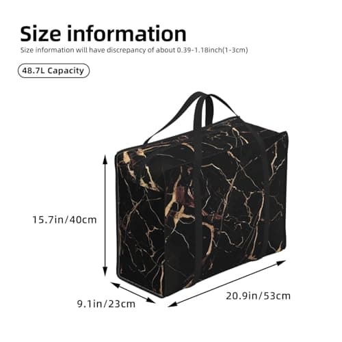Heavy Duty Storage Tote With Zippers, Waterproof Large Moving Bags For Space Saving Black Gold Marble Storage Bags For Clothes, Bedding, Laundry & Home Organization — view 3