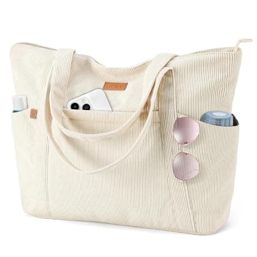 Lekespring Laptop Tote Bag for Women - Large Capacity Shoulder Bag with Zip and Pocket for College School Work Travel Shopping(Beige)