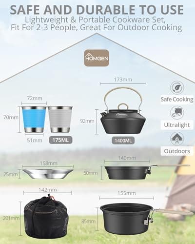 HOMGEN Non-Stick Anodized Aluminum Camping Cooking Set for 2-3 People — view 2