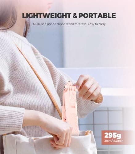 RISEOFLE Phone Tripod & Selfie Stick, 180cm Aluminum All in One Extendable Tripod for Smartphone, Portable Travel Tripod Stand with Wireless Remote Control for iPhone/Samsung/Android/Camera-Pink — view 6