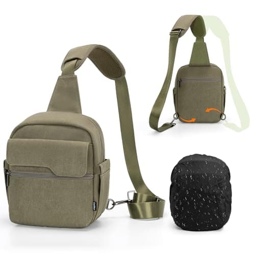 Cwatcun Sling Camera Bag Canvas, Compact Crossbody Case with Rain Cover