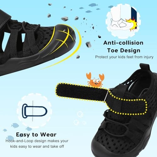 JOINFREE Toddler Sandals Boys Girls Water Shoes Non-Slip Breathable Quick Dry Swim Shoes, Lightweight Flexible Kids Beach Sandals for Pool, Summer Outdoor & Daily Wear Black, 7 Child — view 3