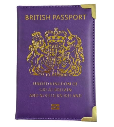 StoneMaxi UK British Passport Holder PU Leather Travel Wallet with Gold Embossed Design (Purple)