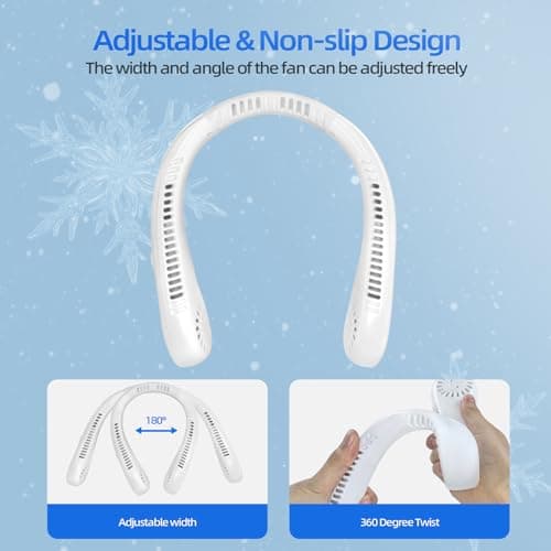 Jsdoin Portable Neck Fan, Neck Fans USB Rechargeable, 5 Speed Hanging Bladeless Fan,360 Degrees Airflow Neck Fans for Men Women Rechargeable (White) — view 3