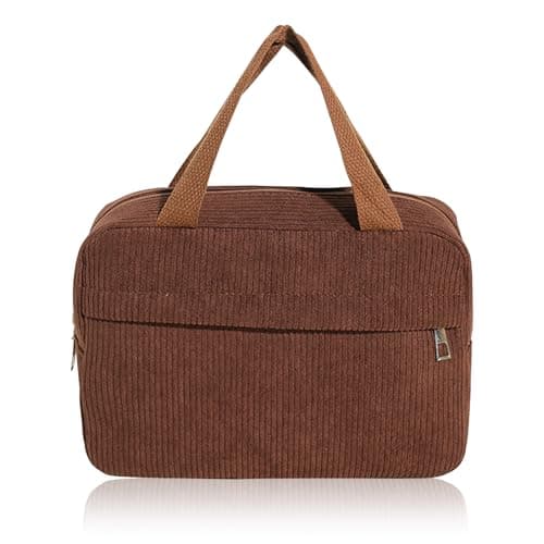 KASESSS Large Makeup Bag Organizer, Travel Bags, Corduroy Toiletry Bag with 2 Compartments, Travel Makeup Bags with Two Mesh Layers with Handle for Men Women, Travels Essentials Cosmetic Storage