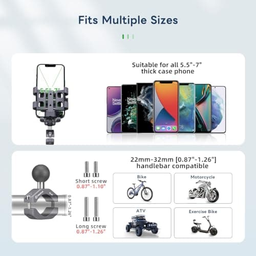 FANAUE Aluminum Anti-theft Bike Motorcycle Phone Mount with Vibration Dampener for Bicycle/ATV/UTV/Scooter Handlebar, Compatible with RAM Mounts B size Double Socket Arm for 5.5-7'' Smartphone. — view 2