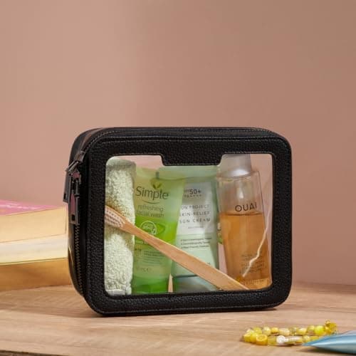 Waterproof Clear PVC Toiletry Bag - Travel Makeup and Wash Organizer With Zipper for Bathroom - Vegan Leather Cosmetic Organizer for Men & Women (Black) — view 4