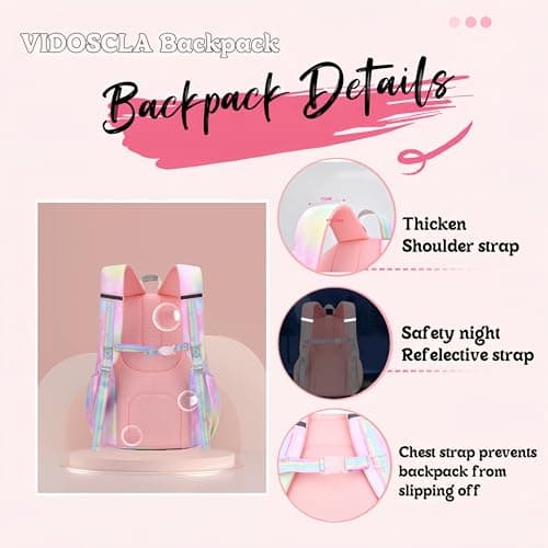 VIDOSCLA Cute Coloful Casual Daypack for Girls,Teens Elementary School Backpack,Primary Book Bags forTeens Gradient pink-L — view 4