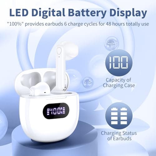 Jrwaro Wireless Earbuds Bluetooth Headphones V5.4, 48H Long Battery Life LED Power Display Ear Buds, IPX7 Waterproof HiFi Stereo Bass with Built-in Mic for Home Office Sports Earphones — view 4