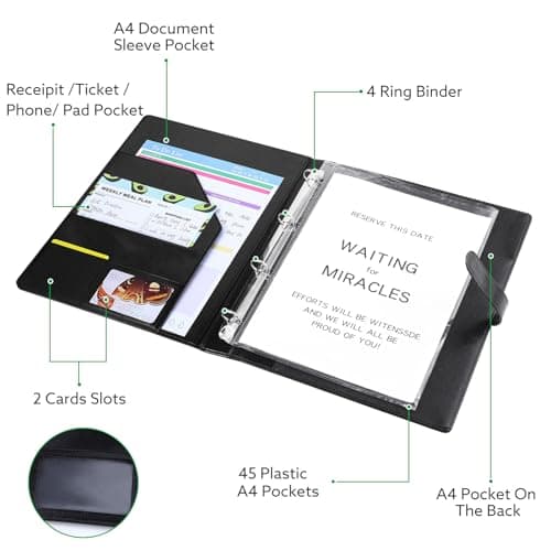 A4 Portfolio Folder with Ring Binder, Document Folder with Plastic Sleeves — view 3