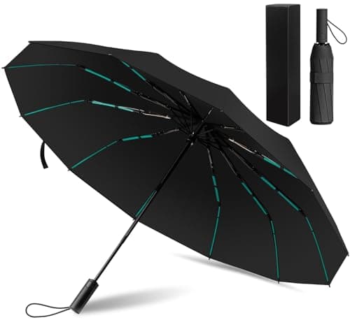 Compact Windproof Travel Umbrella, 12-Rib 3+2 Fiberglass Reinforced Frame, Auto Open & Close, Lightweight Portable Folding Umbrella, Waterproof Durable Umbrella for Daily Commute Outdoor Rain，Black