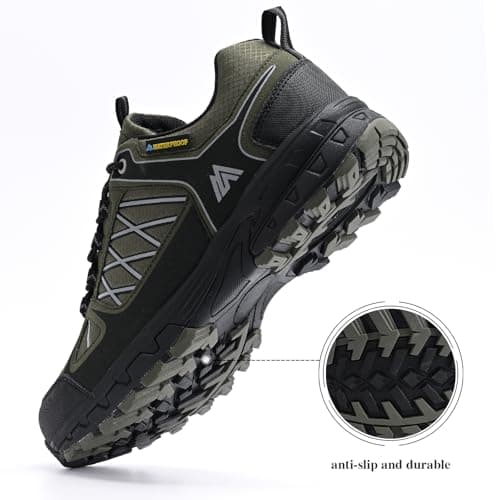Queday Men's Green Waterproof Hiking Shoes Lightweight Anti Slip Outdoor Grey Breathable Hike Trekking Trails Shoe Size 44 — view 5