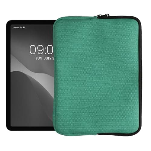 kwmobile Case Compatible with 9,7"-11" Tablet Cover - Tablet Sleeve - Protective Canvas 25.6 x 18.1 cm - Petrol