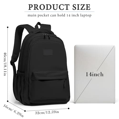 Lahrma Travel Backpack Womens, Lightweight 14 Inch Laptop Rucksack Bag for Men, Splash-proof & Casual Daypacks for School College Work (Black) — view 2