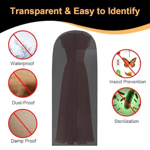 Vicloon Garment Bags, 2PCS Clothes Cover Bags Set Waterproof Dustproof With Zipper Handles, Long Garment Bag Dress Covers Breathable Suit Protector for Clothes/Shirts/Gowns/Dresses 60 * 180cm — view 5