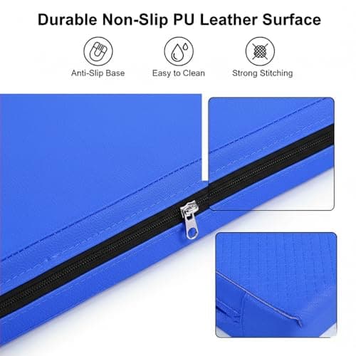 Exercise Mat – Tri-Fold PU Leather Yoga, Pilates & Gymnastics Mat, 6cm Thick Cushioned, Non-Slip, Foldable Home Gym Fitness Mat for Kids, Adults & Family Workouts (Blue) — view 2