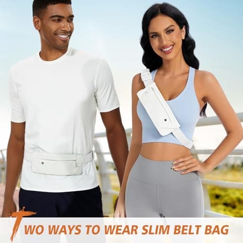 WHIPPY Running Belt for Phone Bag Running Gifts for Women Fanny Pack for Men Elastic Runners Money Belt Phone Holder Hiking Waist Pack, White — view 2