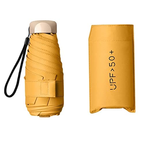 Perfeclan Travel Umbrella Mini Folding Umbrella Strong 2 in 1 Function Water Resistant Folding Portable Handbag Pocket Umbrella, Sunshade UmbrellaUPF>50+ UV Protection Lightweight, Yellow