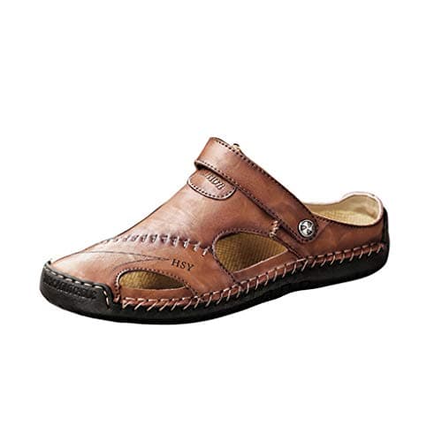 Generic Women's Summer Casual Leather Sandals, Outdoor Beach Shoes, Hiking Sandals, Closed Toe, Walking Sandals, Breathable Travel Slippers - Red, Size 10.5 UK (6 EU)