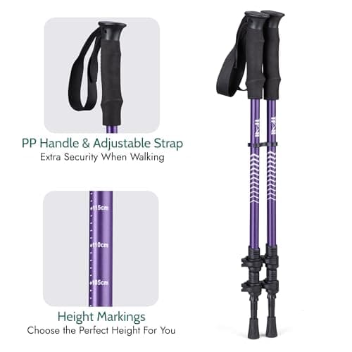 Trail Telescopic Walking Poles, 2 Pack, Adjustable 65–135cm, Purple — view 3