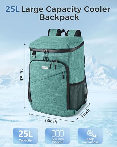 BAGLHER Cooler Backpack 30 Cans - Insulated Leakproof Waterproof Backpack Cooler, Lightweight Portable for Camping, Beach, Hiking, Green — view 2