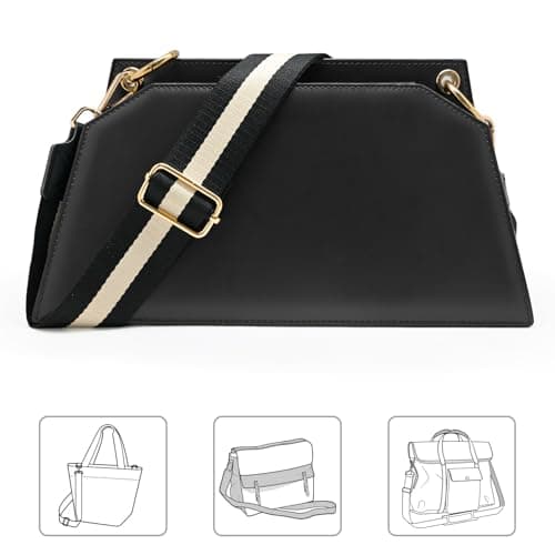 ShinningCare Bag Strap, Wide Replacement Shoulder Handbag Straps for Women Men, 1.5" - (3.8 CM) Adjustable Wide Canvas Crossbody Strap with Leather End - White/Gold — view 4