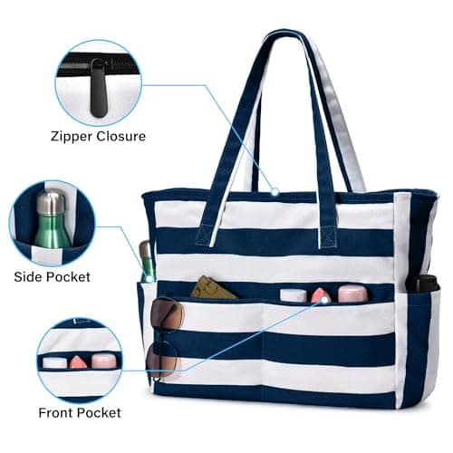 oscaurt Large Beach Bag Waterproof Tote Bag for Women with 8 Pockets Lightweight Shoulder Handbags for Pool Work Gym Shopping Travel Essentials Gifts for Women — view 3