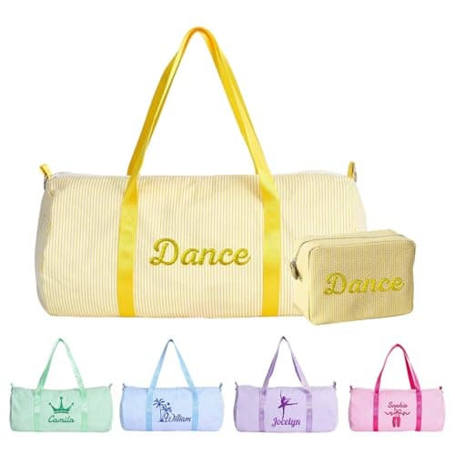 Personalised Toddler Dance Duffle Bag with Embroidered Name Custom Travel Bag Customized Ballet Weekend Gym Camping Overnight Bag (Yellow)