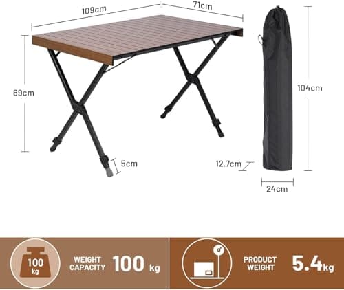 TIMBER RIDGE Roll up Camping Table That Fold up Height Adjustable 108x71cm — view 3