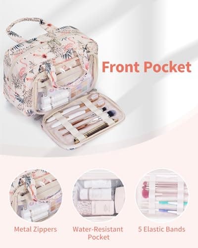 Narwey Full Size Toiletry Bag Large Wash Bag Makeup Bag Travel Organizer Cosmetic Bag for Women (Beige Flamingo) — view 4