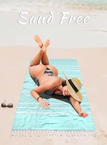 Ouxiaobai Turkish Beach Towel Oversized - 40"x70" Quick Dry Sand Free Thin Beach Towels for Adults, Extra Large Lightweigh Travel Towel(Aqua) — view 4