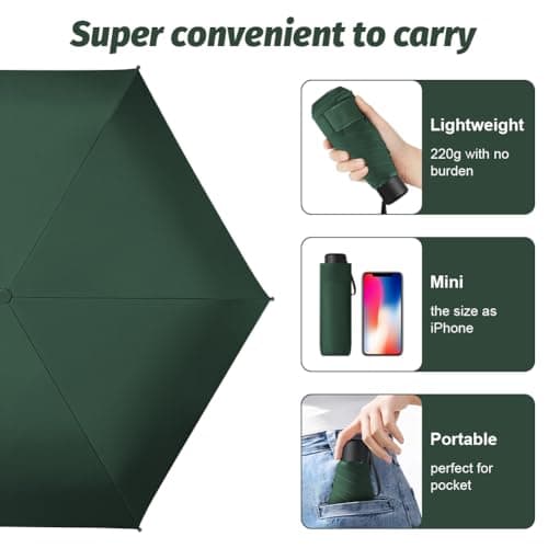 Vicloon Travel Mini Umbrella for Purse,6 Ribs Mini Umbrellas,Coating Layer Fabric Blocking UPF 50 UV Protection 99.9% Compact Folding Purse Umbrella, Travel Sun Umbrellas Lightweight Small Compact — view 3