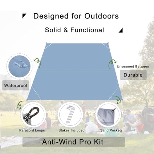 Legnowit Outdoor Pocket Blanket, 140 x 200 cm Waterproof Packable Compact Lightweight Picnic Blanket, Sand Free Beach Mat, Outdoor Tarp for Concert Festival Camping Hiking, Stakes Included (Grey) — view 3