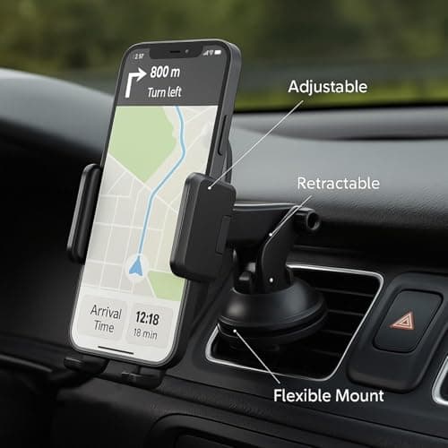 Evapure Universal Car Phone Holder Mount, Military-Grade Cradle For Dashboard, Windscreen & Air Vent, Strong Suction, Anti-Shake, One-Hand Use, Dark Black — view 4