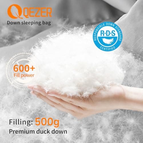 QEZER Down Sleeping Bag,Lightweight Rectangular Winter Sleeping Bag [1180g/1860g] for Adults and Kids 4 Season Camping, Hiking,Warehouse and Moutaineering Outdoor (Orange, 500g down) — view 4