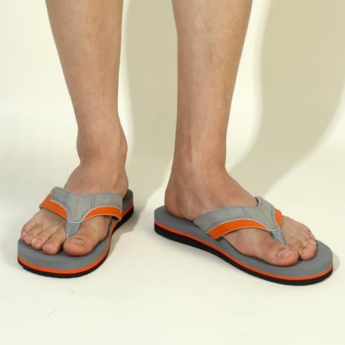 HAOLIRA Flip Flops Men Arch Support Summer Beach Travel Orthotic Walking Thong Sandals Non Slip Lightweight Comfortable Outdoor Pool Shoes UK Size 8-13 (04 Orange/Grey 46/US 12) — view 2