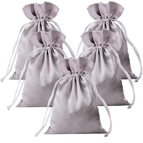 Gbateri 35 Pack 5X7 Inch Silver Satin Gift Bags With Drawstring - Small Jewelry Pouches for Wedding Favors, Christmas, Baby Shower Party - Silk Jewellery Packing