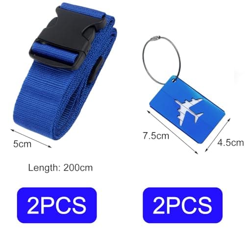 Luggage Strap (2 Pack), with 2 Luggage Tags, Custom Identification, Travel Bag Closure, For Connecting Luggage Together, Dark blue — view 2