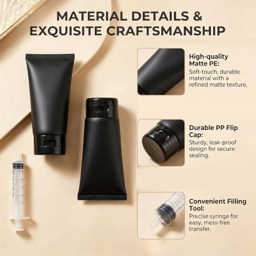 Upstore 6Pcs 150ml 5oz Black Plastic Travel Bottles Refillable Squeeze Soft Tubes with Flip Top Cap for Shampoo Lotion Toiletries Makeup Cosmetic Storage — view 4