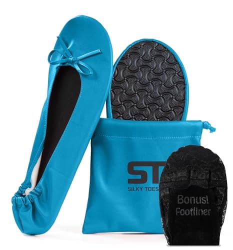 Women's Foldable Portable Travel Ballet Flat Roll Up Slipper Shoes (Medium, Sky Blue)
